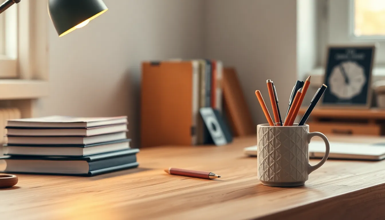 깔끔하게 정리된 책상 위 물건들