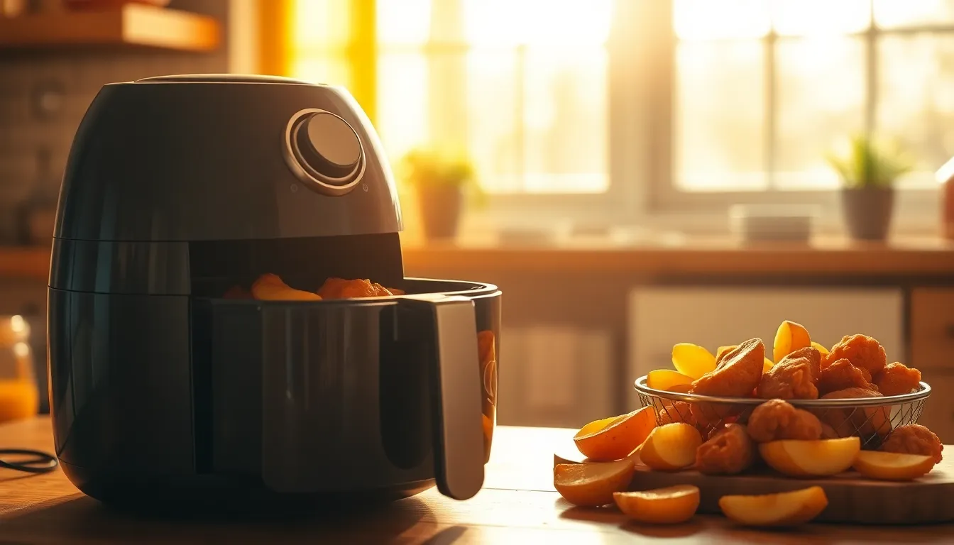 에어프라이어로 조리된 바삭한 음식 이미지