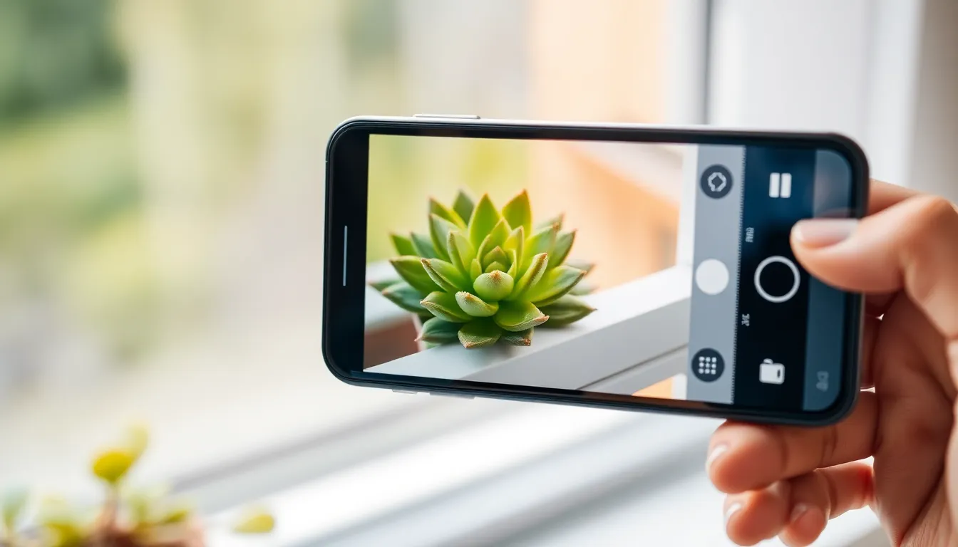 스마트폰으로 풍경 사진을 찍는 사람의 모습