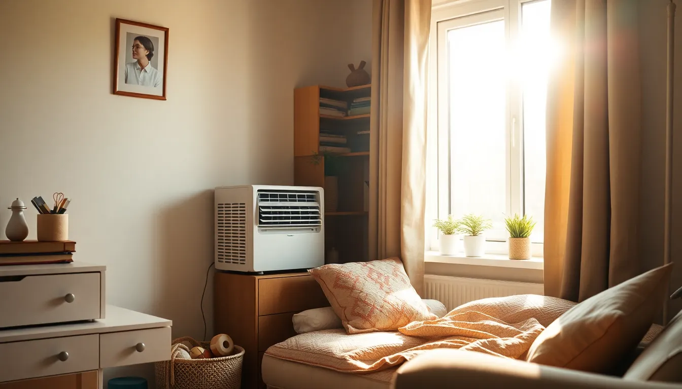 창문형 에어컨이 설치된 쾌적한 원룸 내부