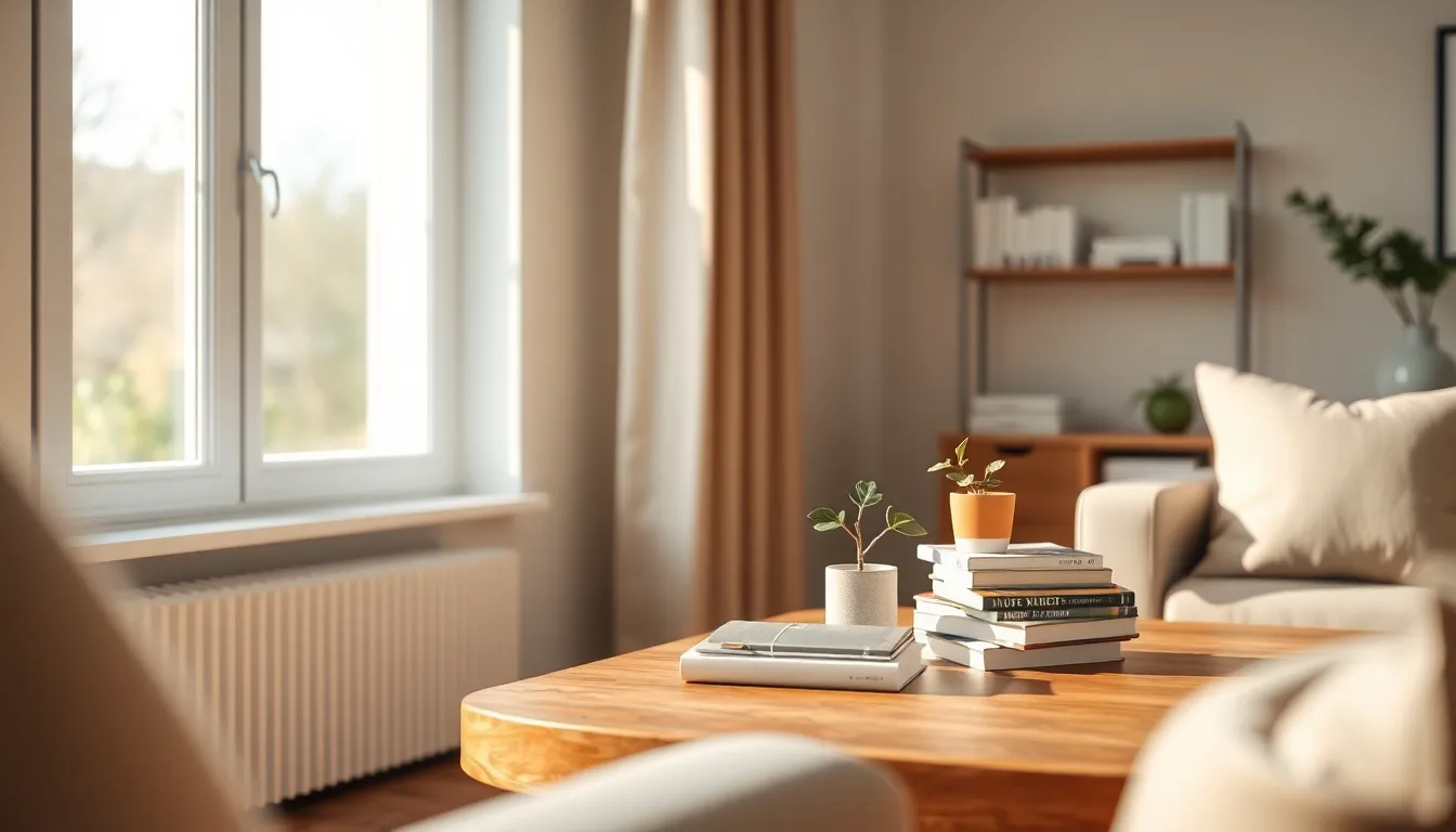 행복하게 대화하는 신혼부부가 아파트 모형을 바라보는 모습